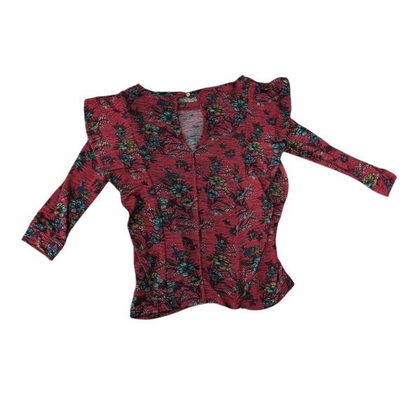 Free People Dock Street Red Floral Ruffle Stretch Top – Size XS - Picture 4 of 6